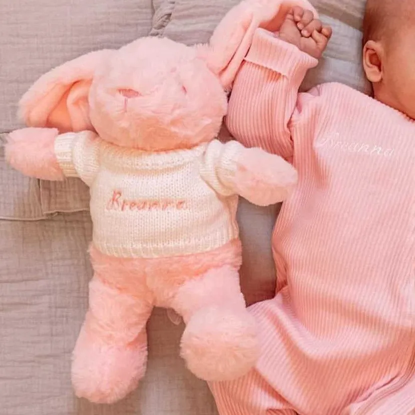 Pink Bunny With Personalised Embroidered Jumper