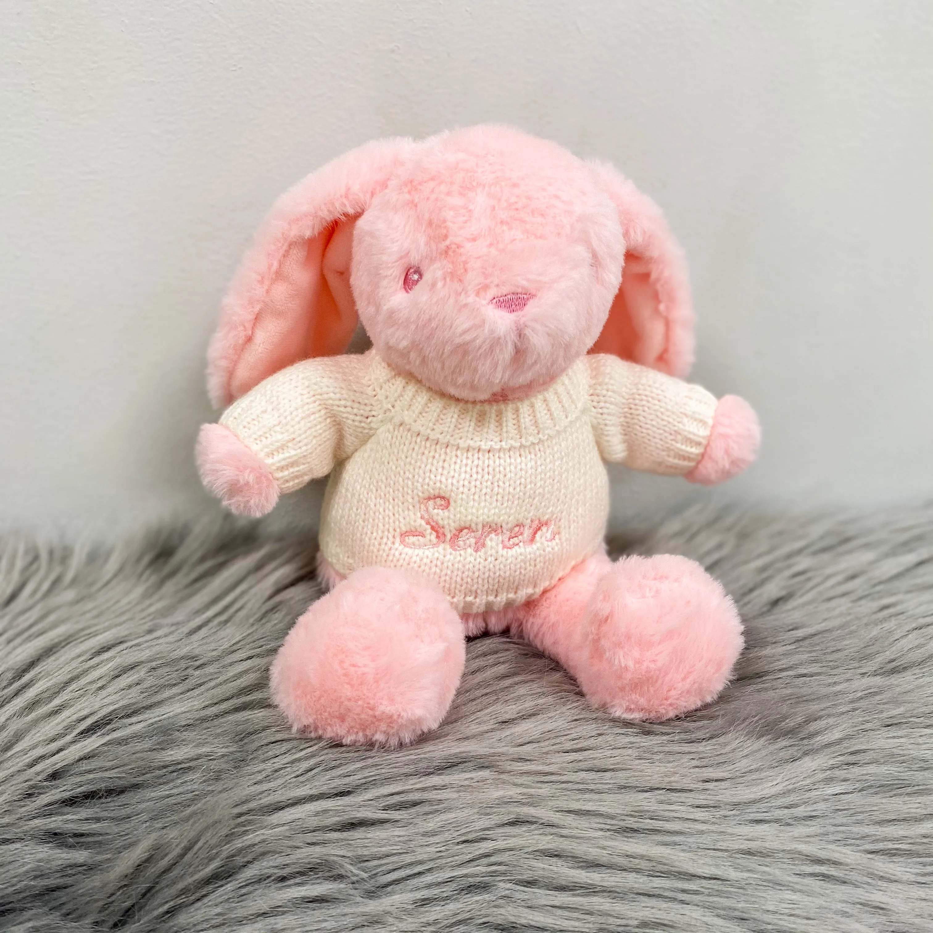 Pink Bunny With Personalised Embroidered Jumper