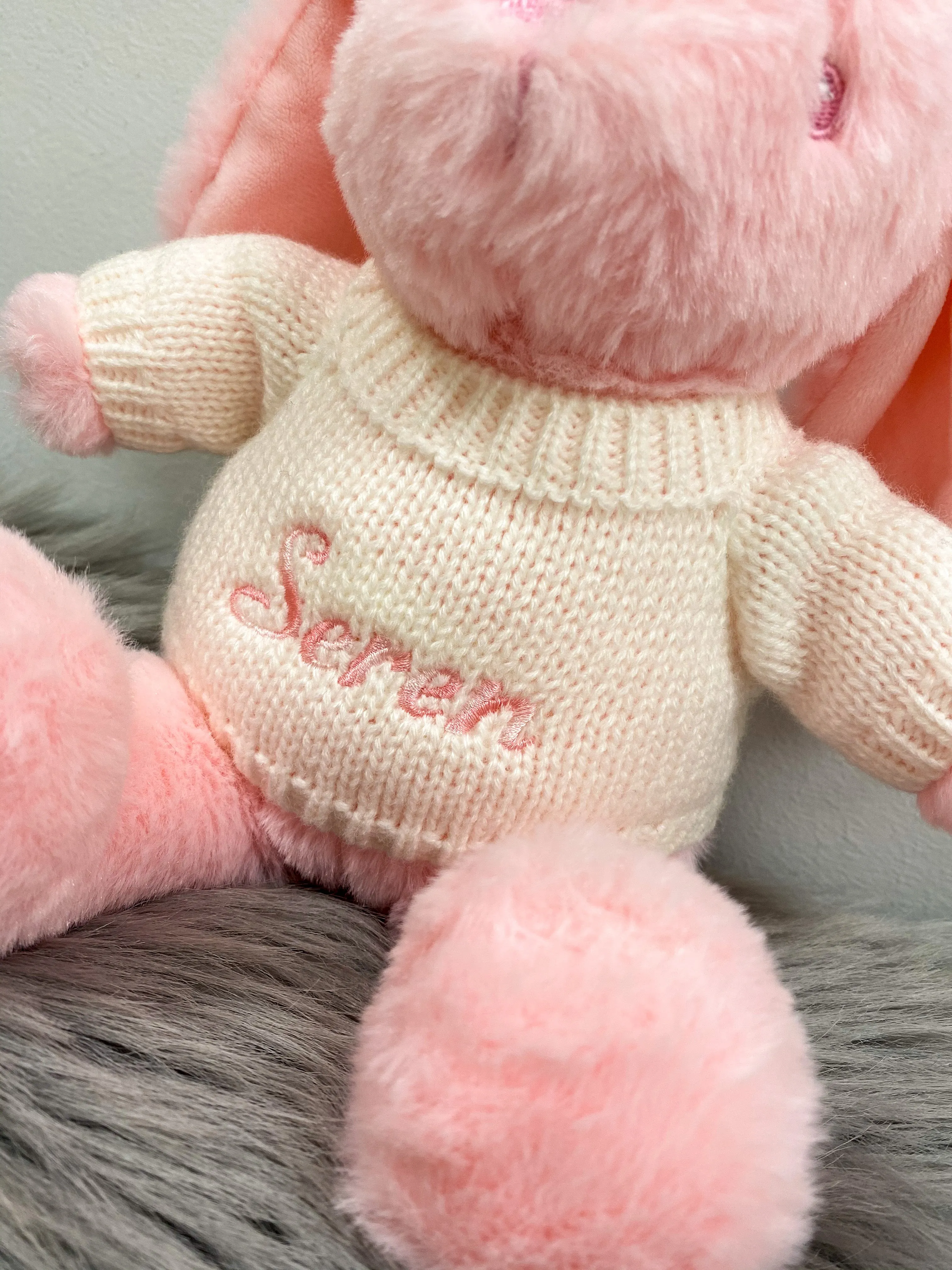 Pink Bunny With Personalised Embroidered Jumper