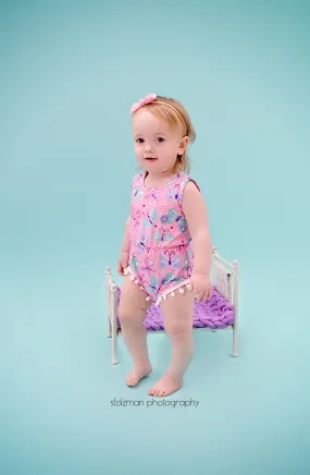Pink Pastel Butterfly Milk Silk Pom Pom Romper