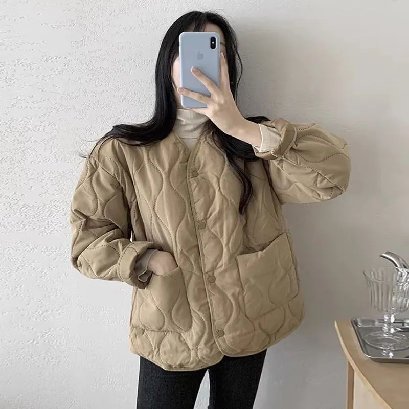 Plain Quilted Single-Breasted Jacket