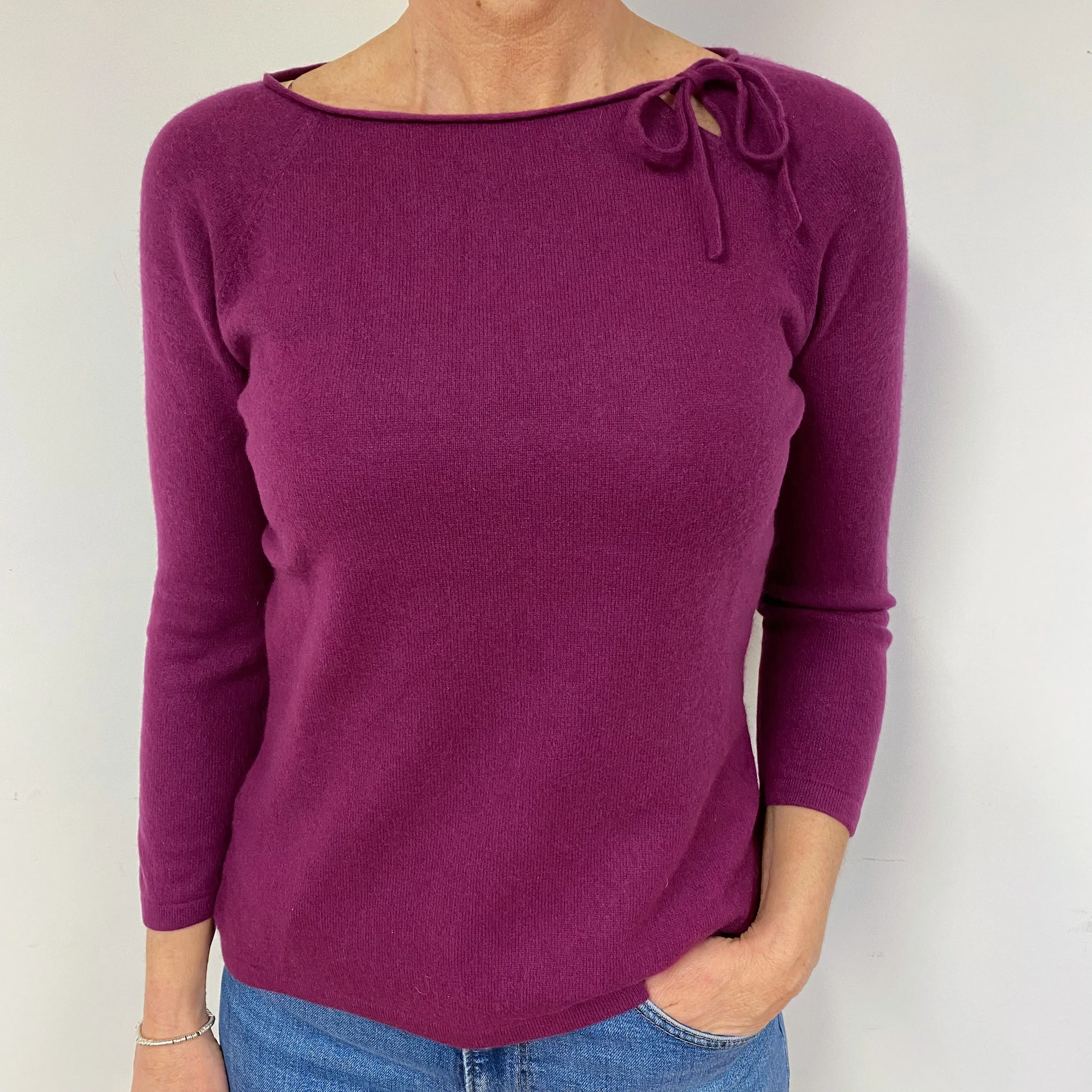 Plum Purple Cashmere Crew Neck Jumper Medium