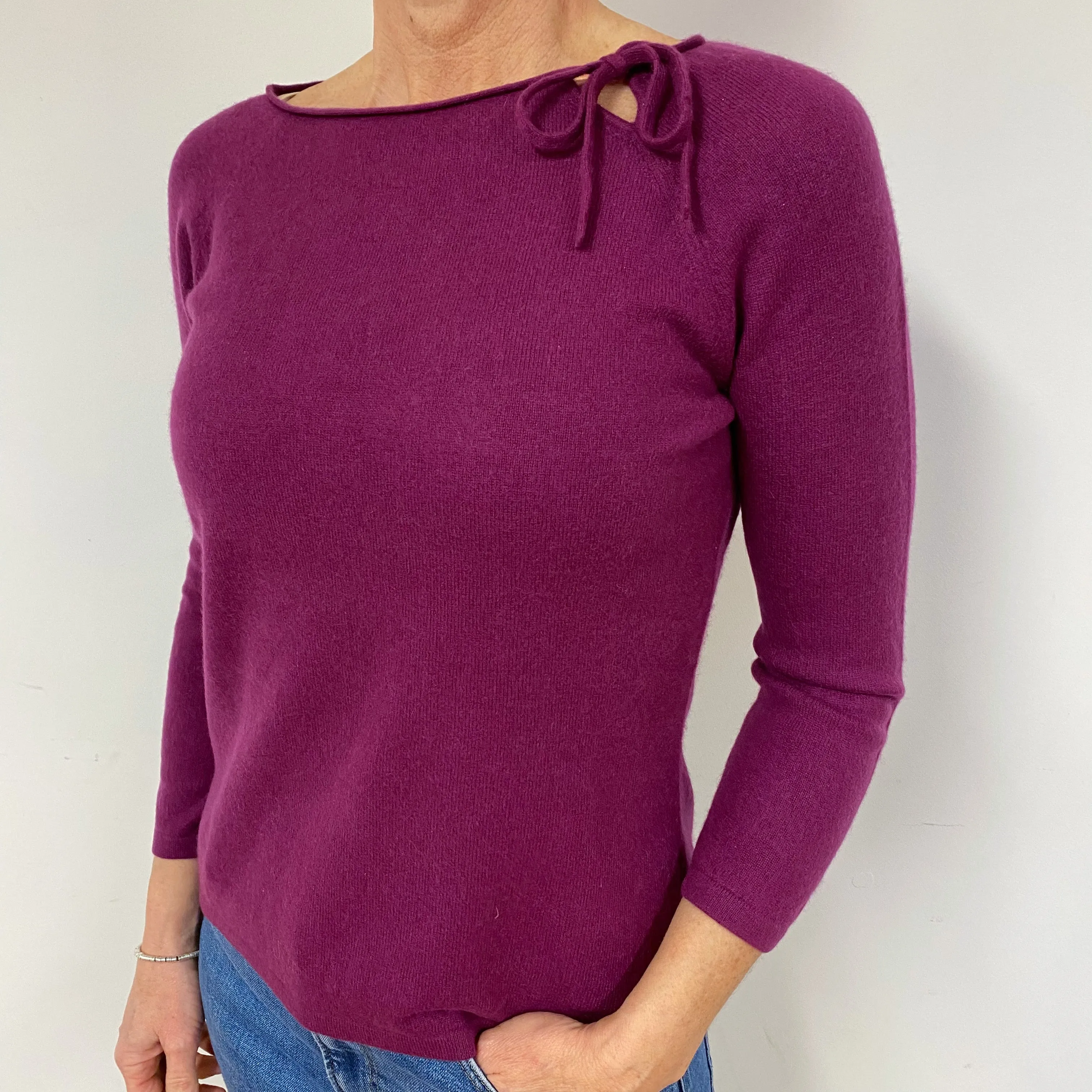 Plum Purple Cashmere Crew Neck Jumper Medium
