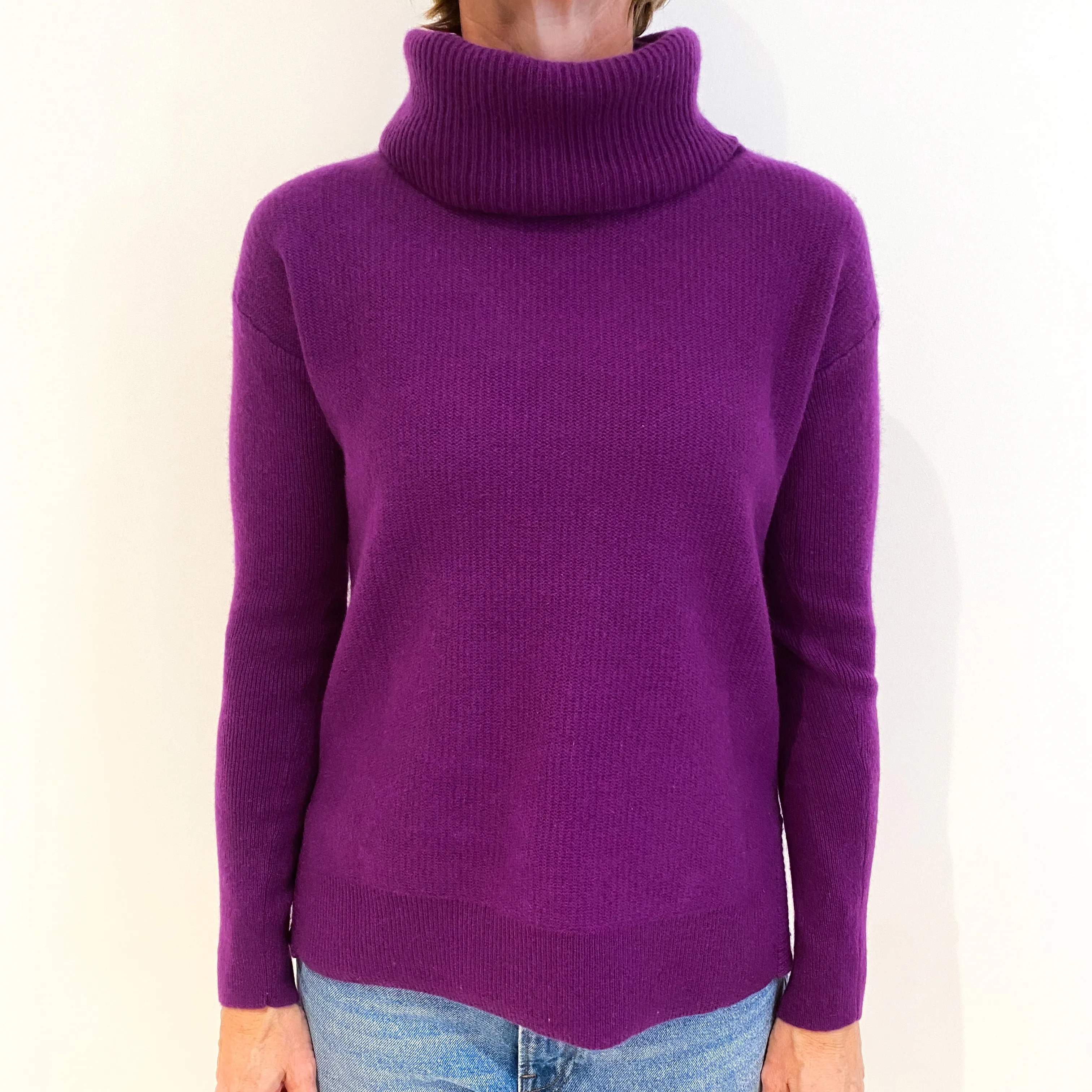 Plum Purple Cashmere Deep Polo Neck Jumper Small