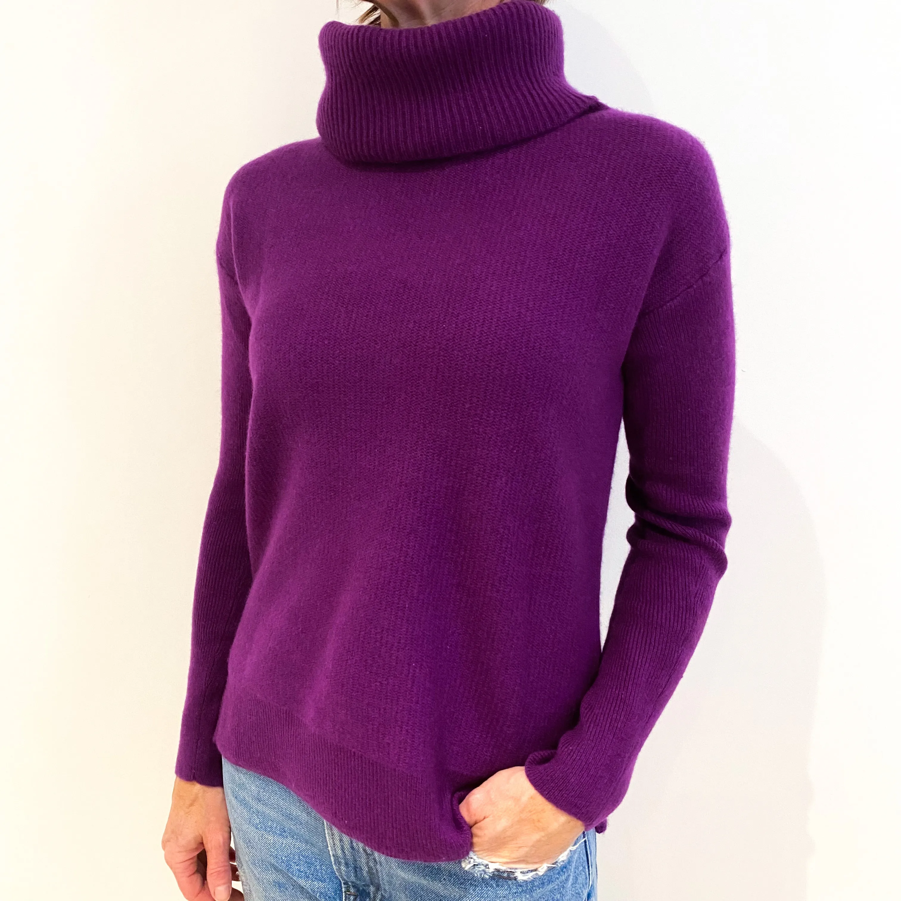 Plum Purple Cashmere Deep Polo Neck Jumper Small