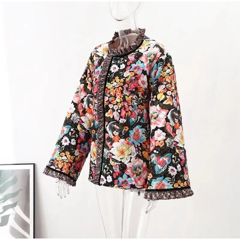 Pre Order:  Floral Ruffled Edges Thick Jacket