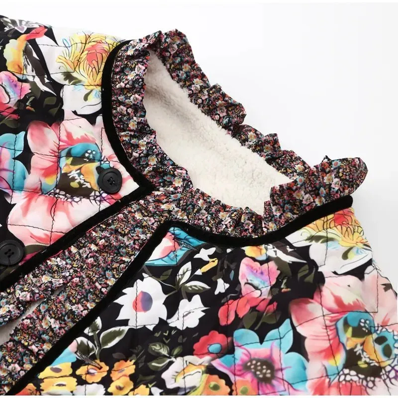 Pre Order:  Floral Ruffled Edges Thick Jacket