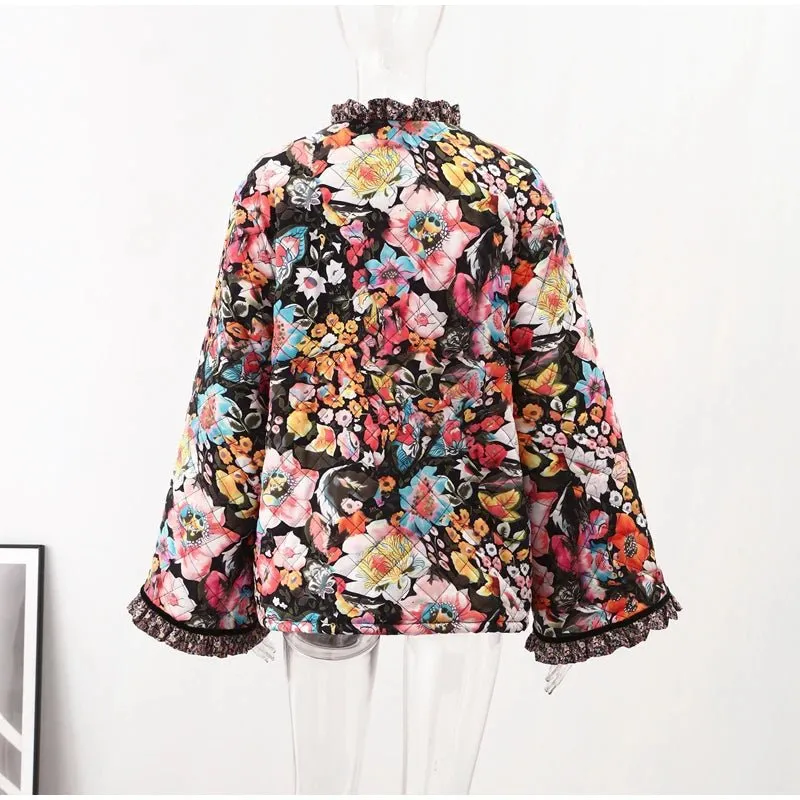 Pre Order:  Floral Ruffled Edges Thick Jacket