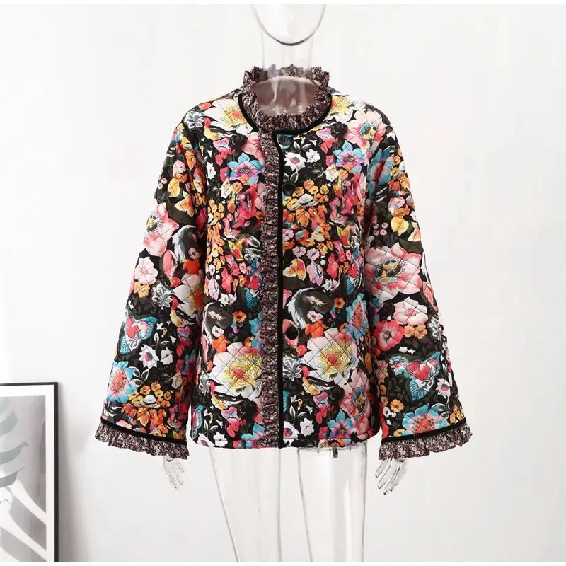 Pre Order:  Floral Ruffled Edges Thick Jacket