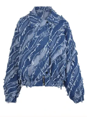 Pre Order:  Loose Fit Blue Tassel Denim Jacket
