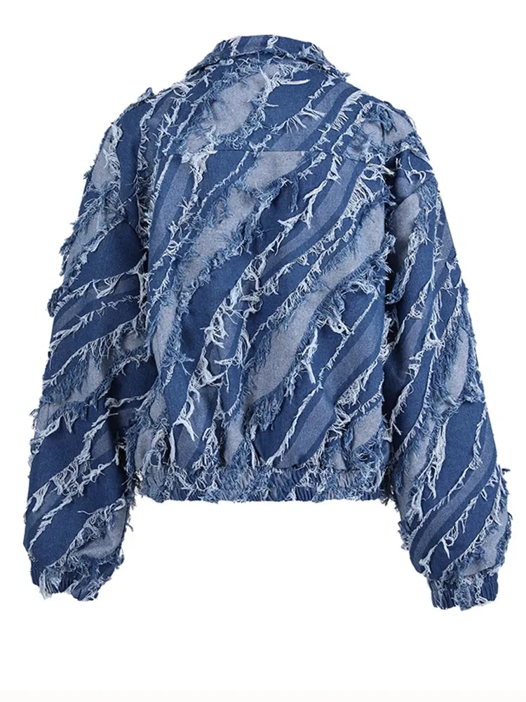 Pre Order:  Loose Fit Blue Tassel Denim Jacket
