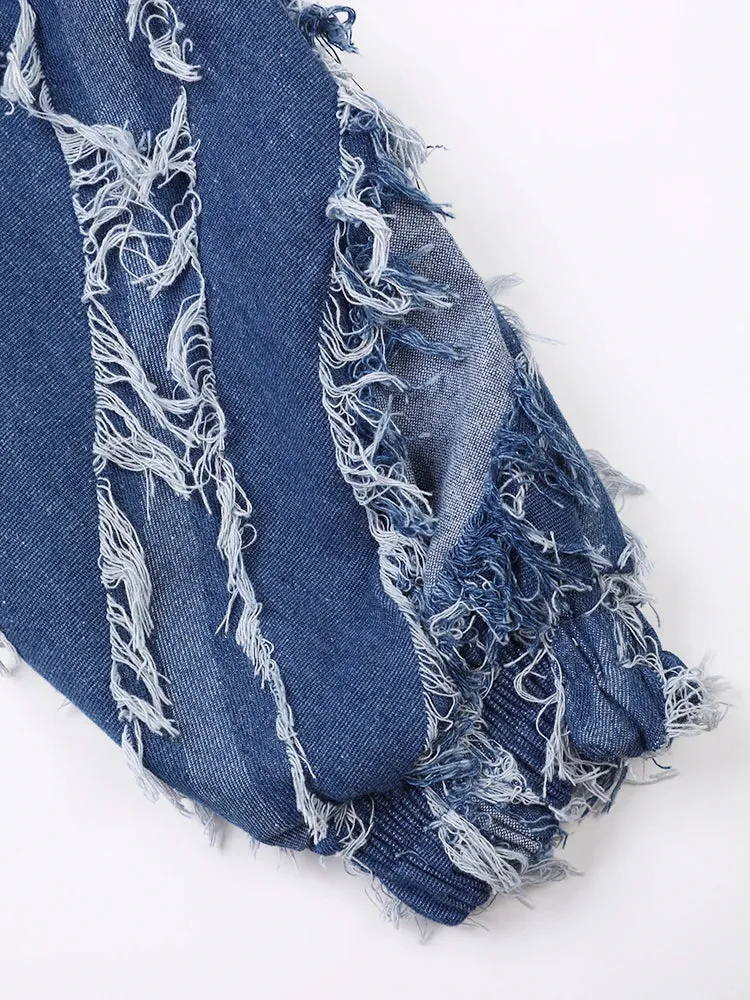 Pre Order:  Loose Fit Blue Tassel Denim Jacket