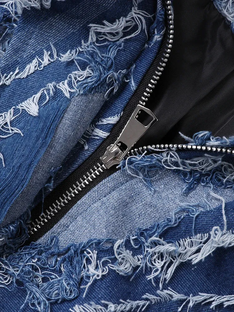 Pre Order:  Loose Fit Blue Tassel Denim Jacket