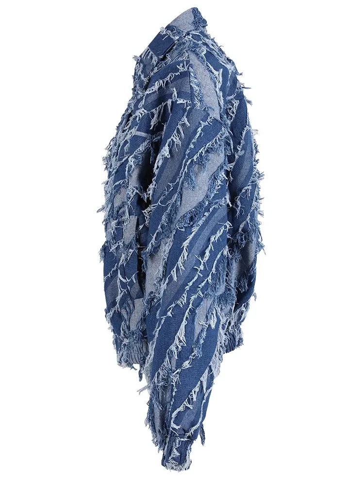 Pre Order:  Loose Fit Blue Tassel Denim Jacket