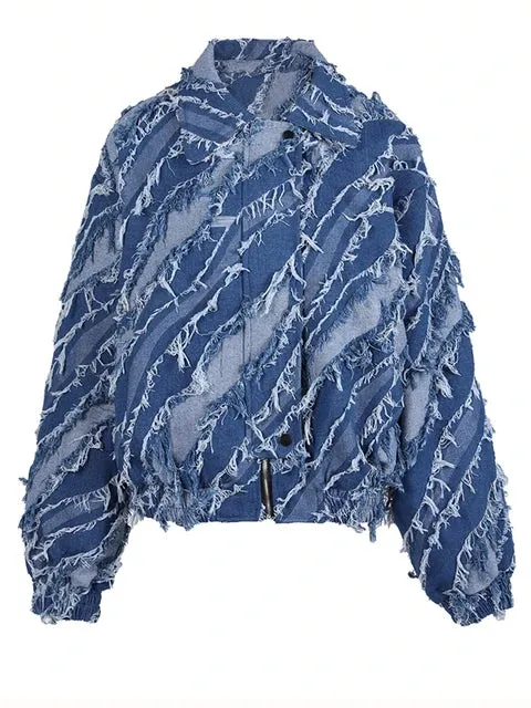 Pre Order:  Loose Fit Blue Tassel Denim Jacket