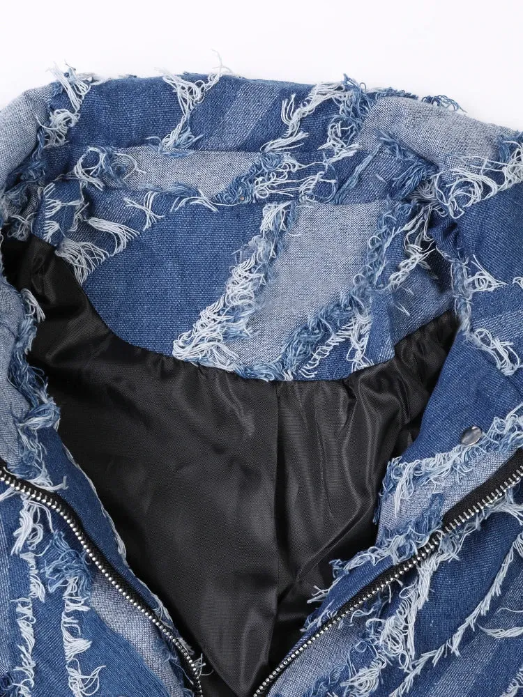 Pre Order:  Loose Fit Blue Tassel Denim Jacket