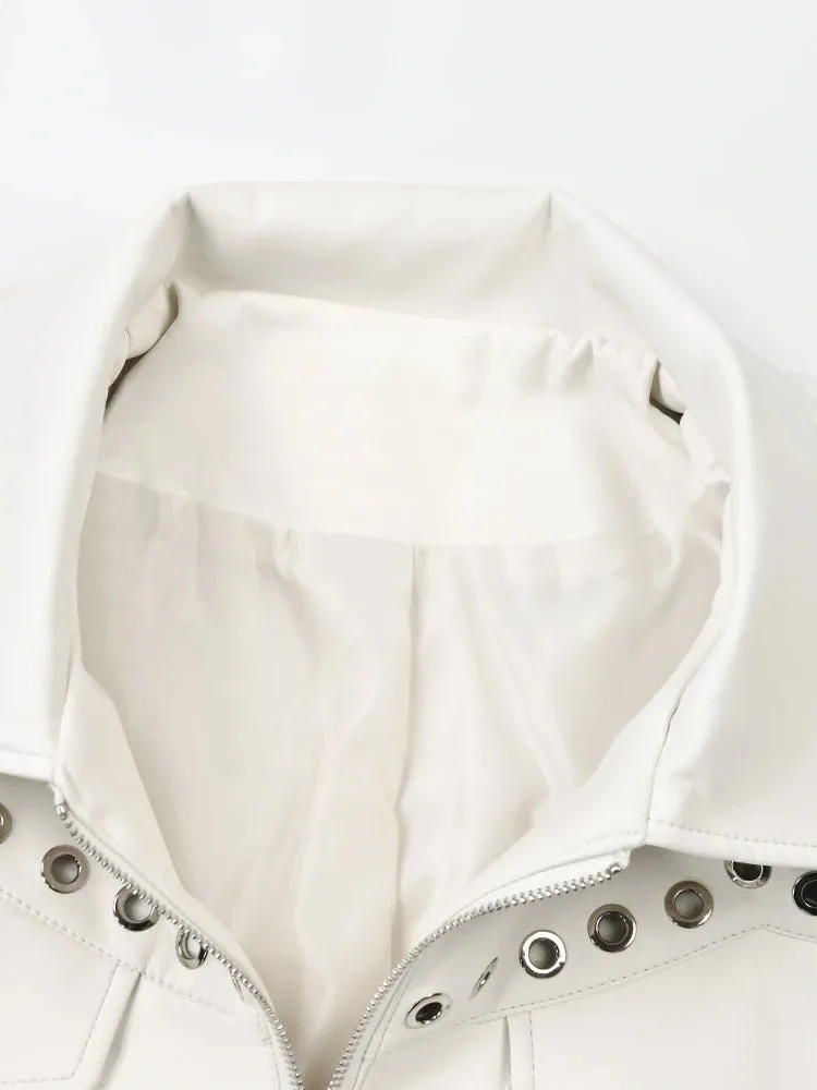 Pre Order:  Zip-Up Faux Leather Rivets Jacket