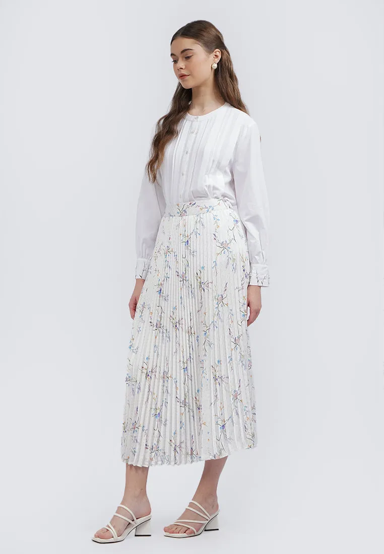 Printed Pleats Maxi Skirt