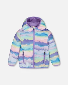 Printed Quilted Mid-Season Jacket Mauve And Blue, Pink Mountain