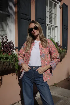 Quilted Jacket Dusty Coral Flowers