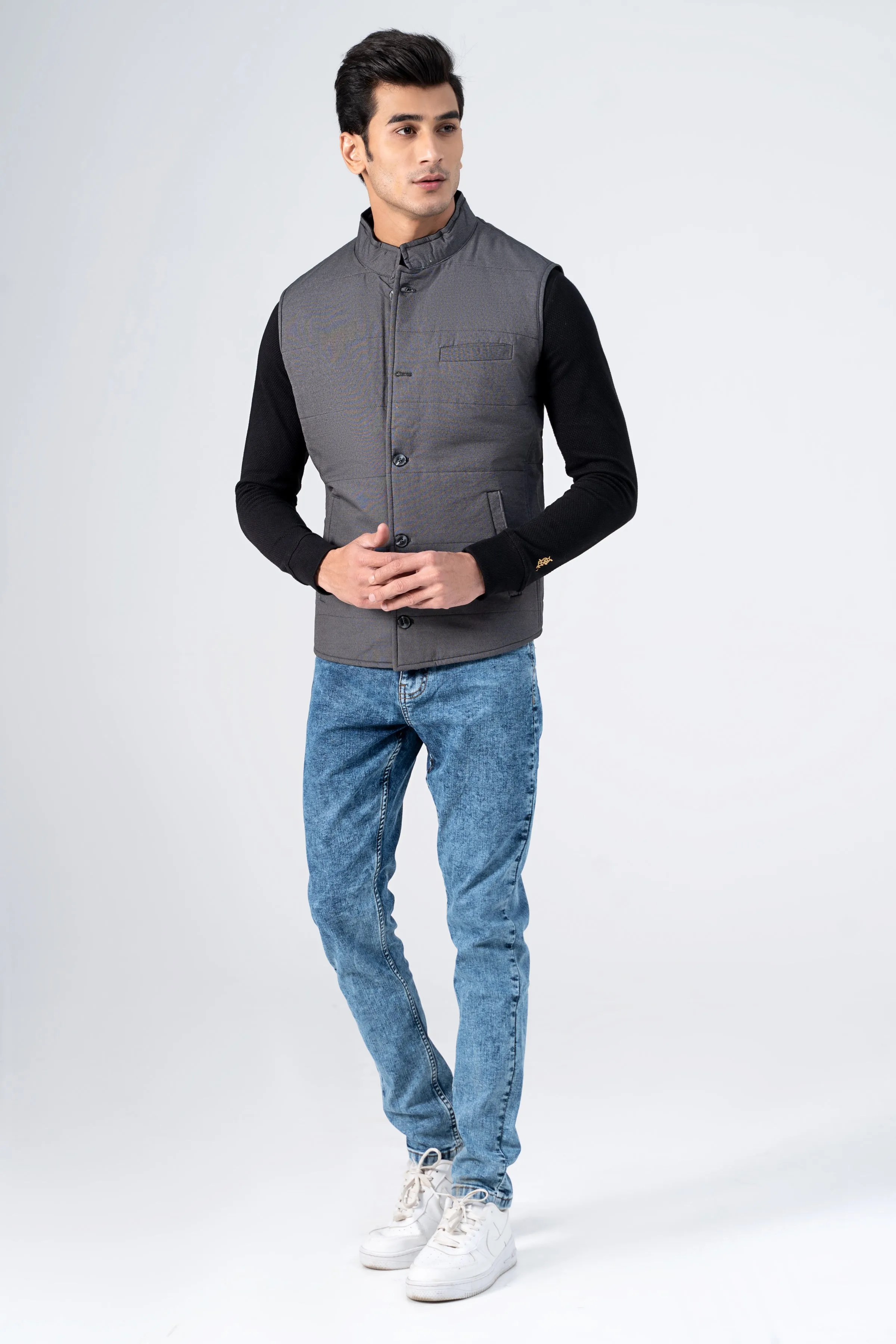 Quilted Textured Jacket Charcoal