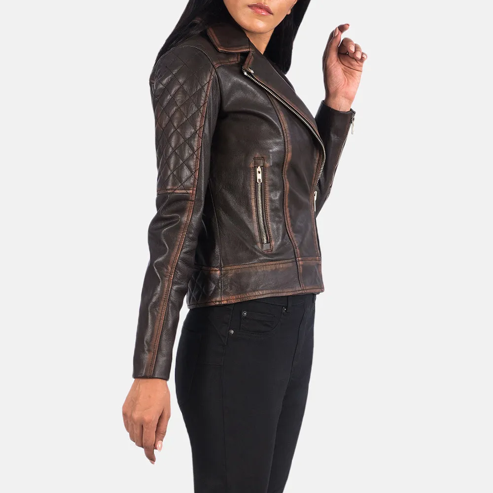 Quilted Vintage Brown Biker Jacket