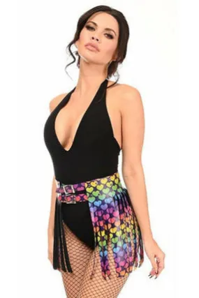 Rainbow Hearts Faux Leather Fringe Skirt in Size S, M, L, XL, 2X, 3X, 4X, 5X, or 6X