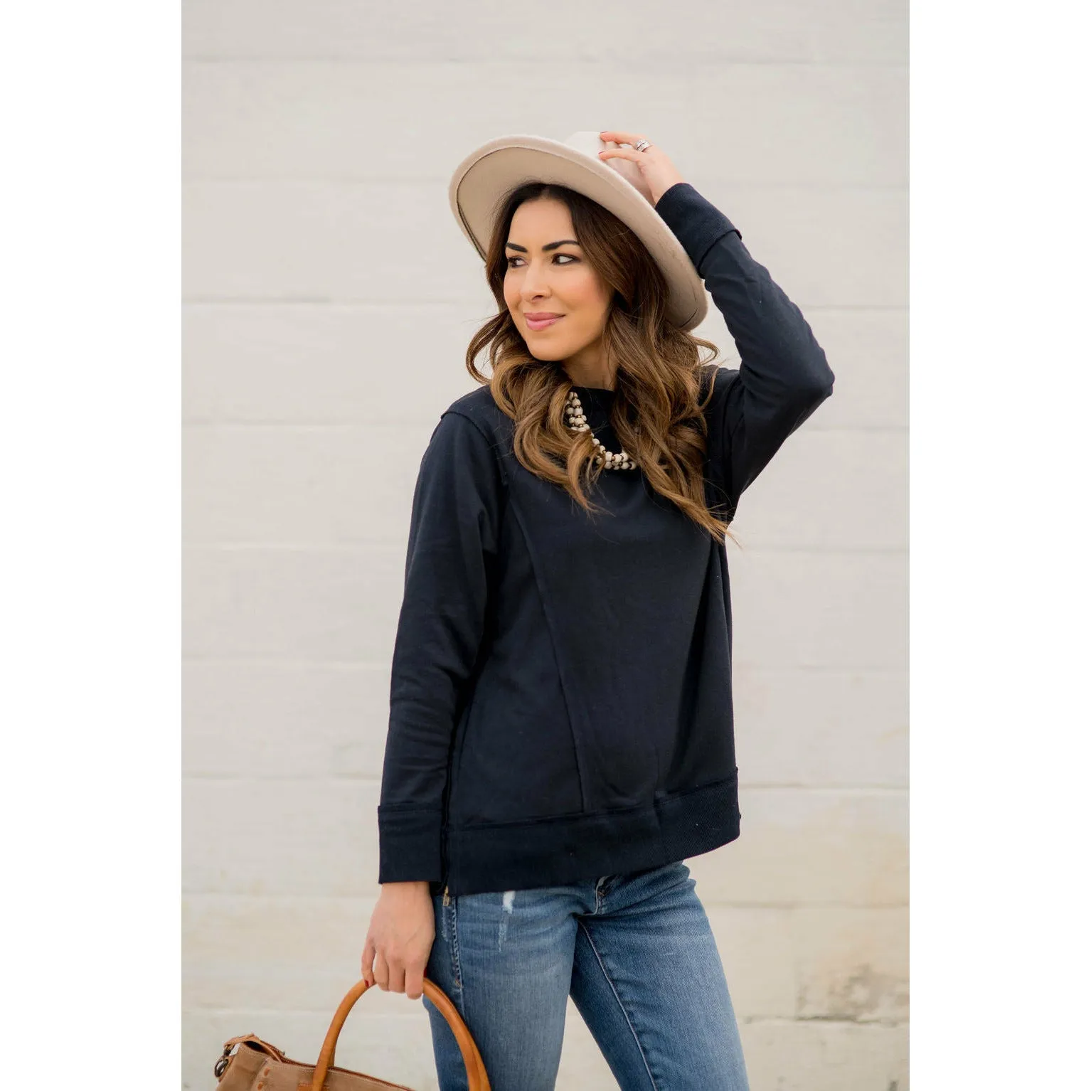 Raw Stitched Solid Trim Sweatshirt