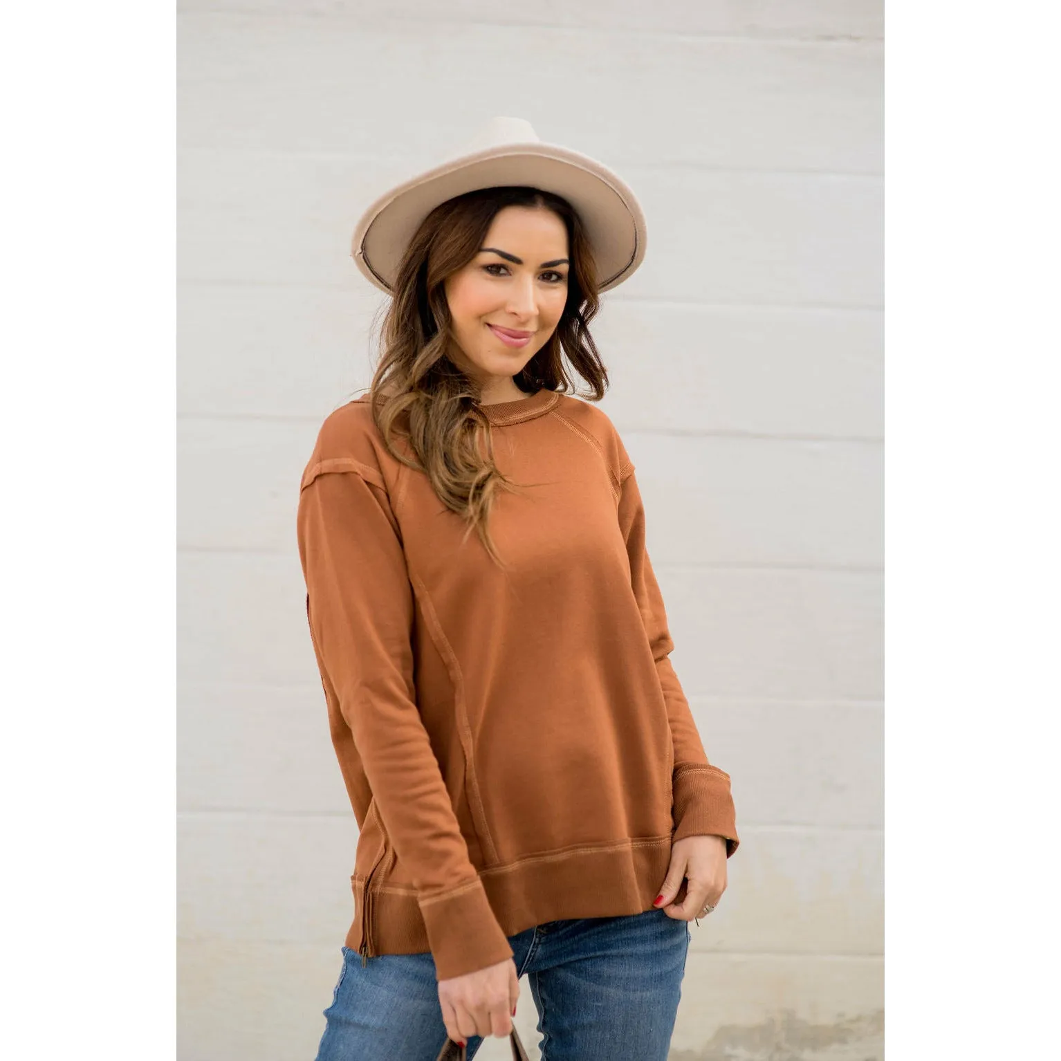 Raw Stitched Solid Trim Sweatshirt