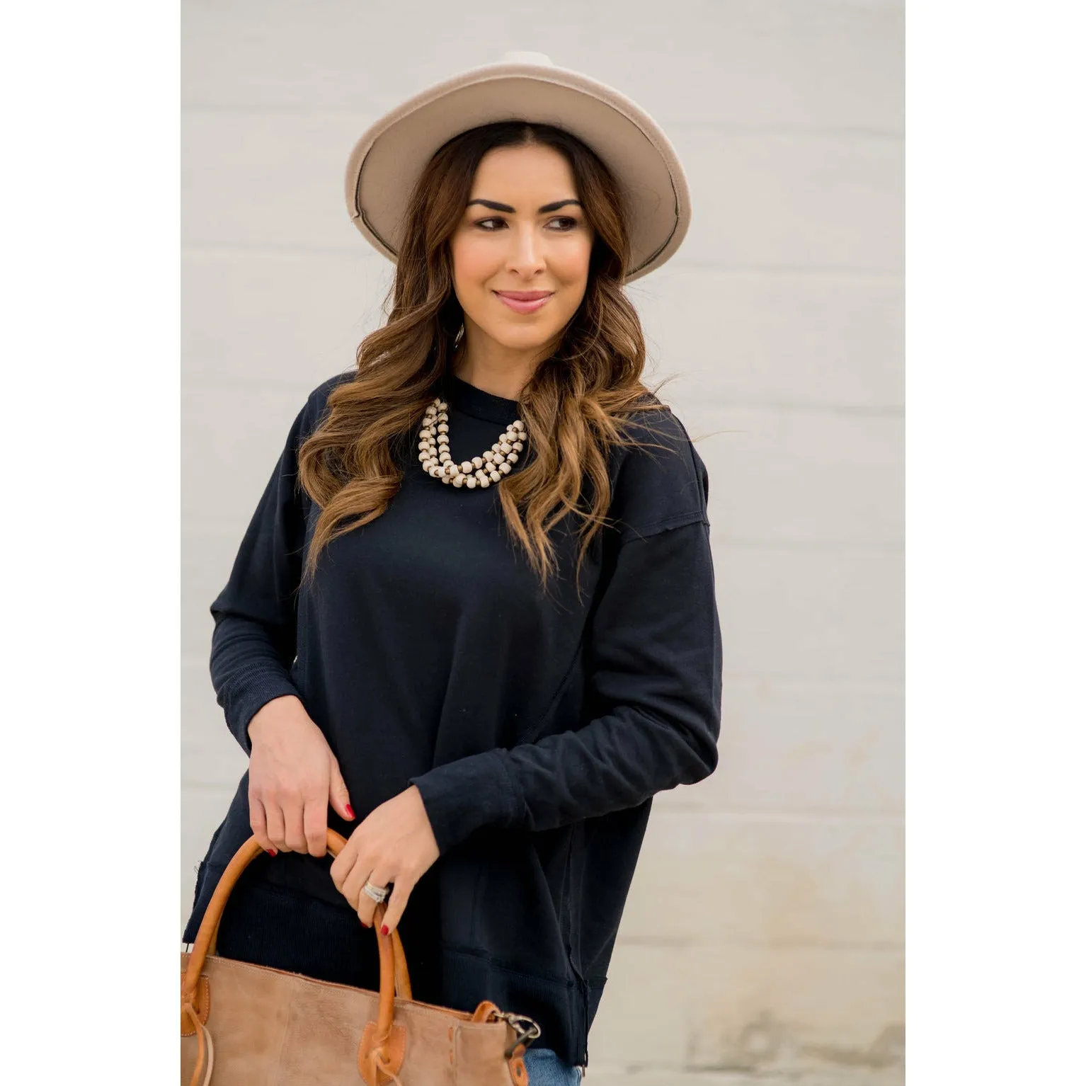 Raw Stitched Solid Trim Sweatshirt