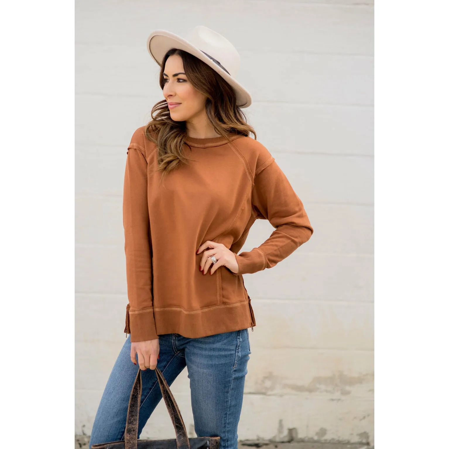 Raw Stitched Solid Trim Sweatshirt
