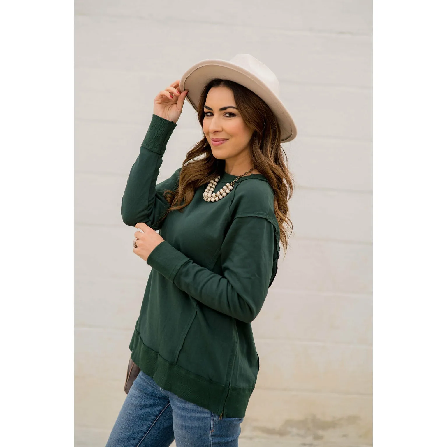 Raw Stitched Solid Trim Sweatshirt