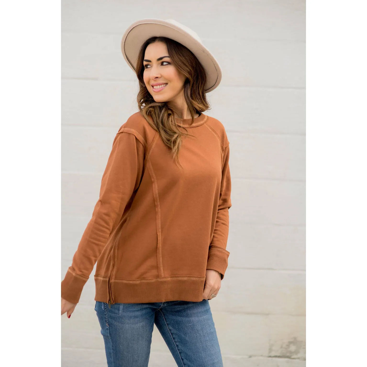 Raw Stitched Solid Trim Sweatshirt
