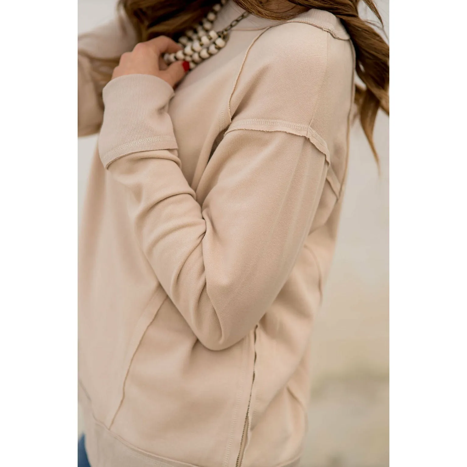 Raw Stitched Solid Trim Sweatshirt