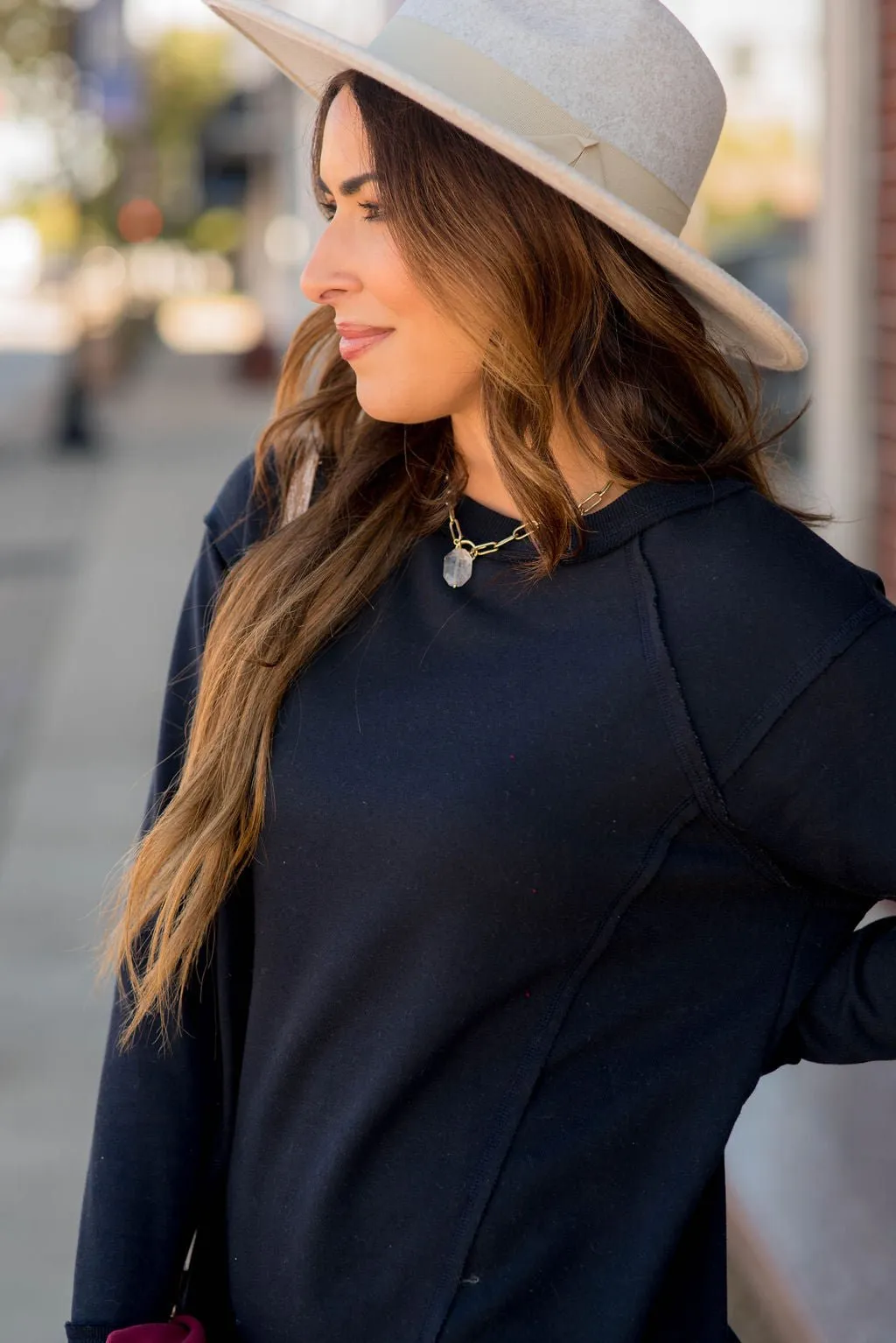 Raw Stitched Solid Trim Sweatshirt