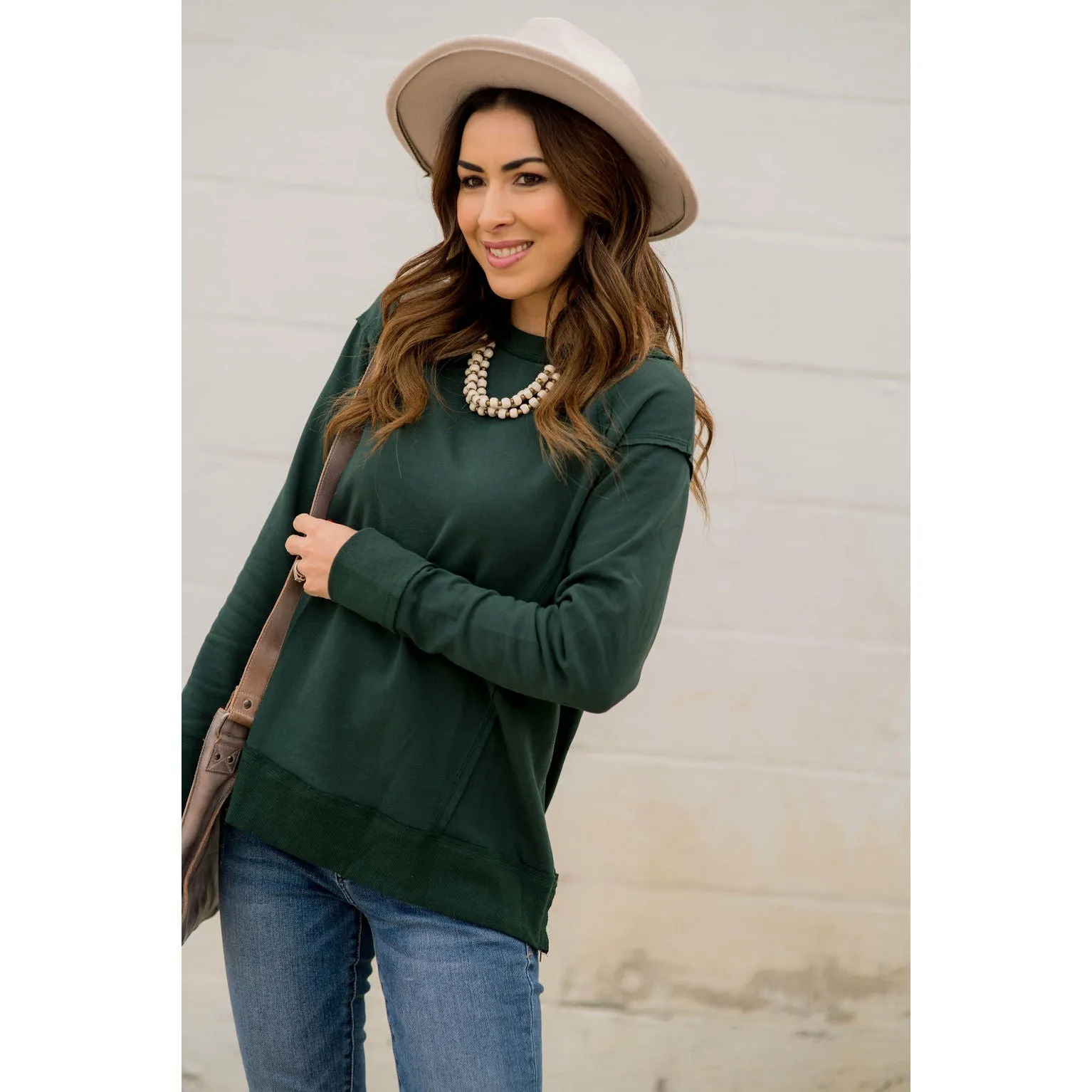 Raw Stitched Solid Trim Sweatshirt