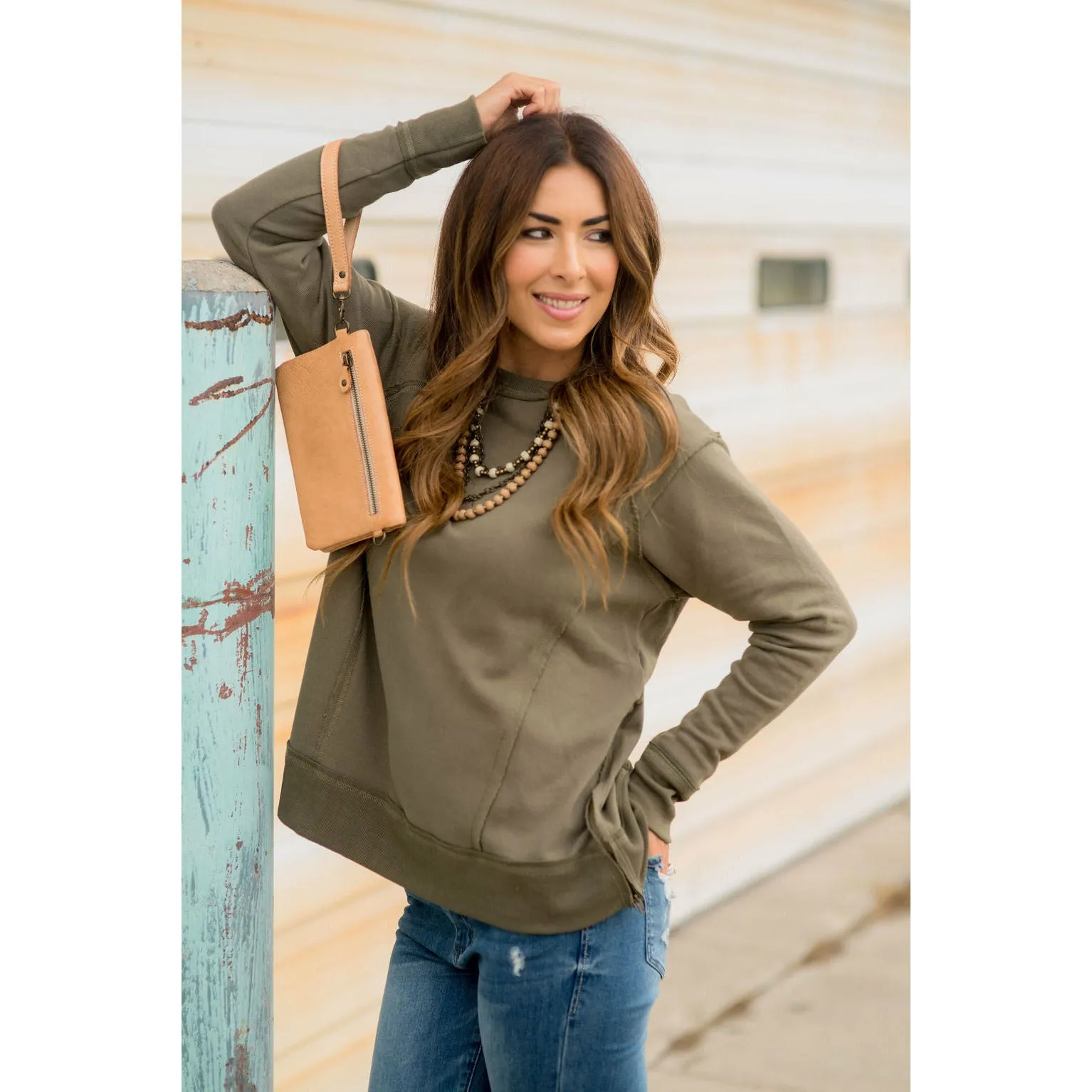 Raw Stitched Solid Trim Sweatshirt