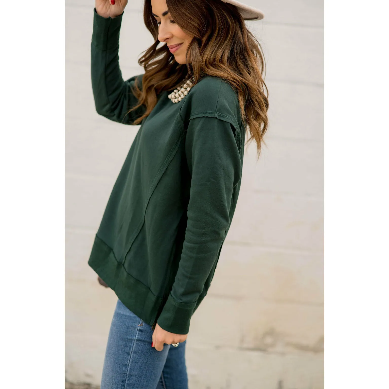 Raw Stitched Solid Trim Sweatshirt