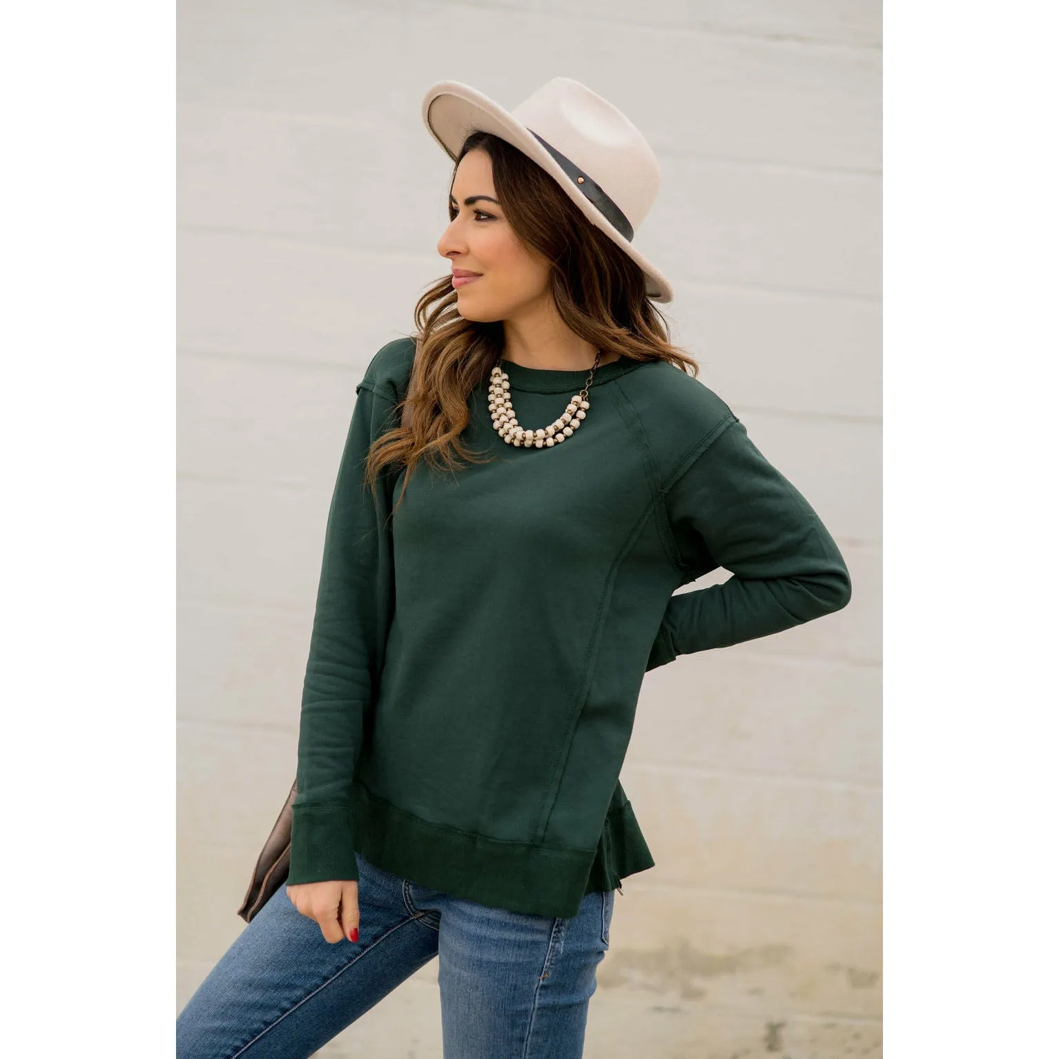 Raw Stitched Solid Trim Sweatshirt