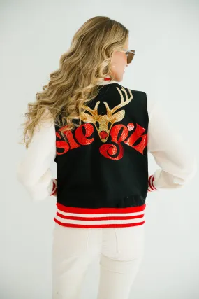 REINDEER SLEIGH BLACK VARSITY JACKET