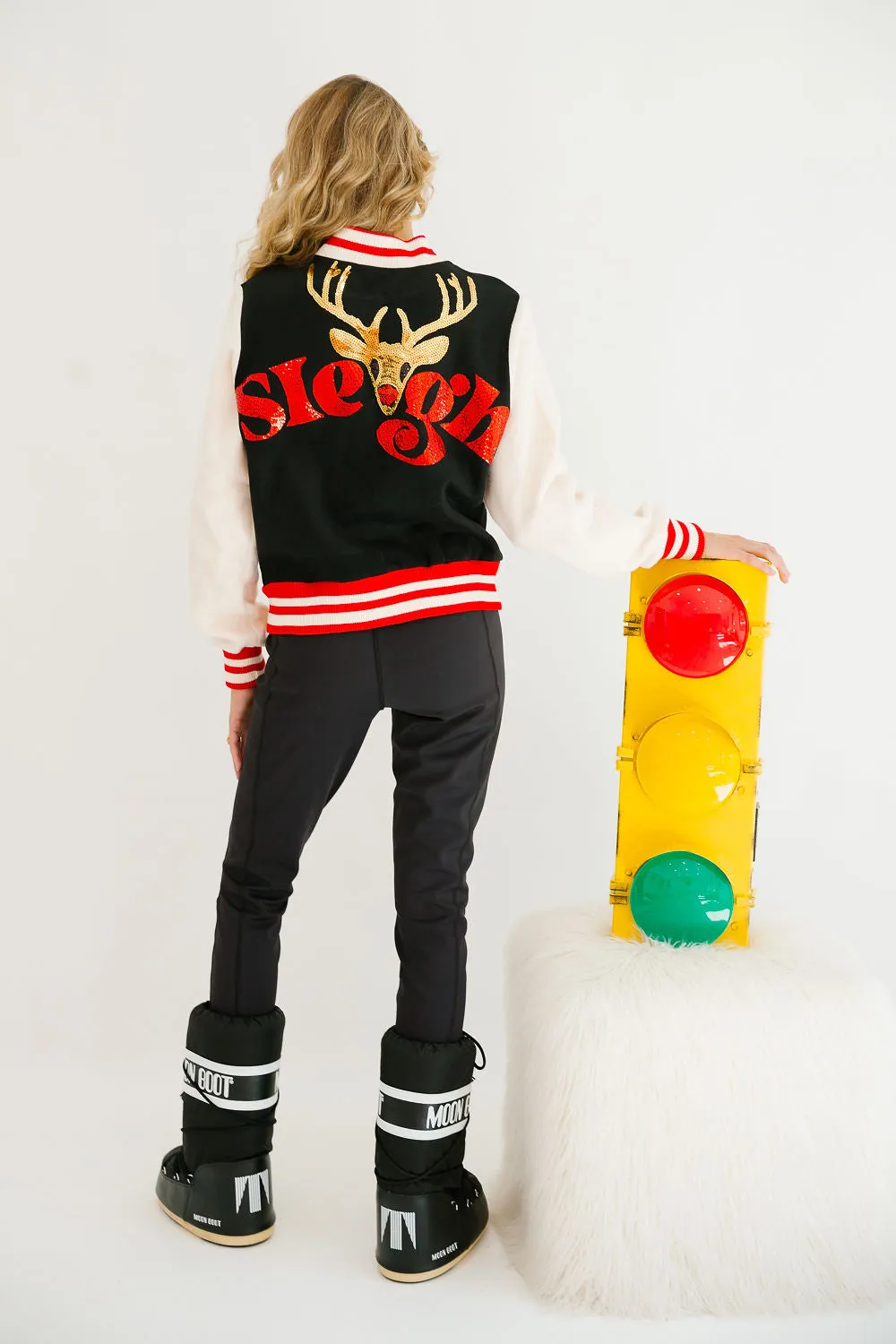 REINDEER SLEIGH BLACK VARSITY JACKET