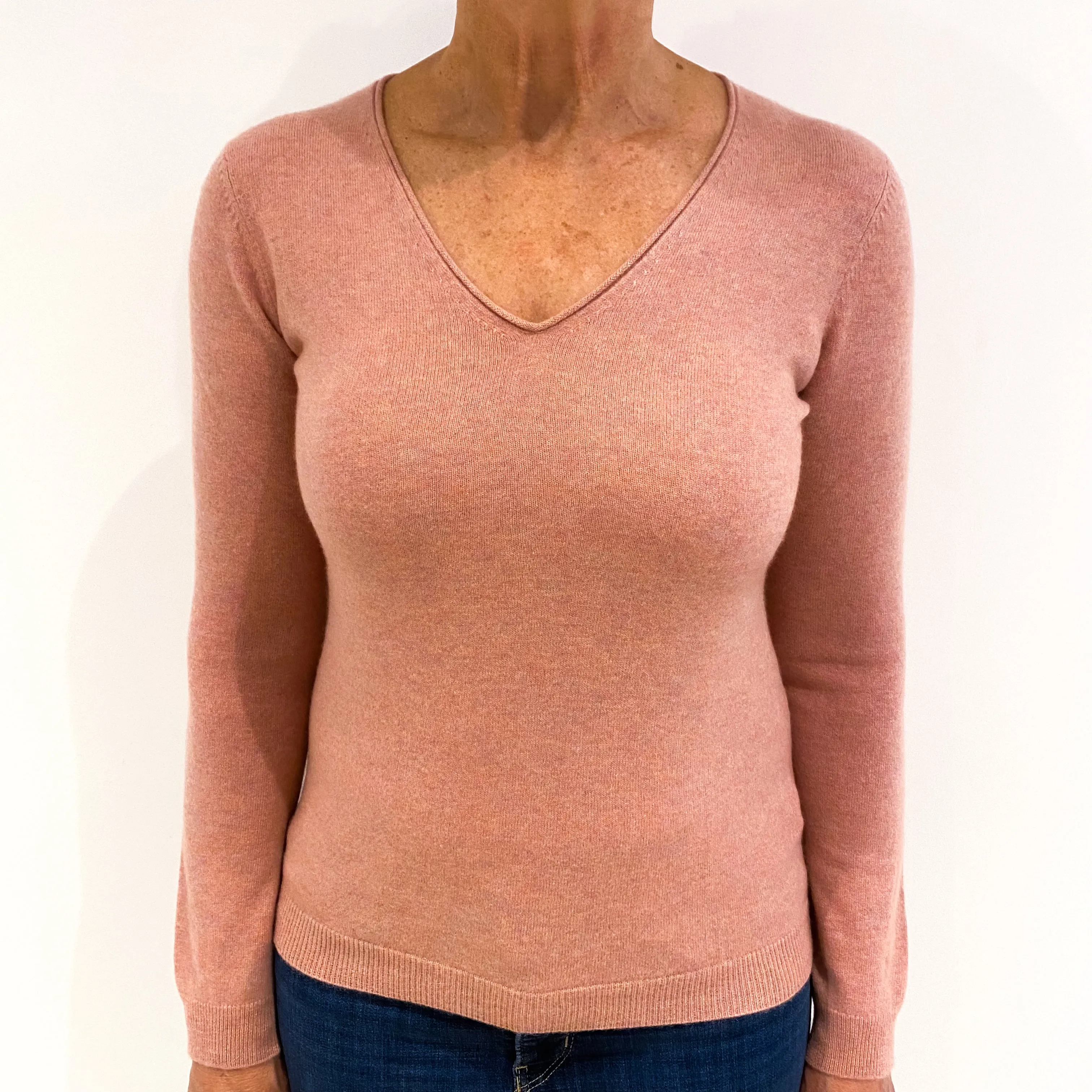 Repeat Salmon Pink Cashmere V-Neck Jumper Medium