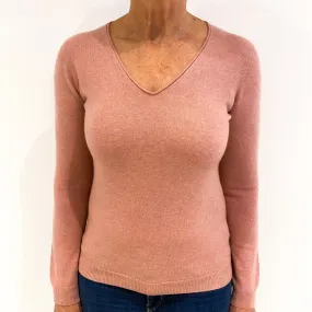 Repeat Salmon Pink Cashmere V-Neck Jumper Medium
