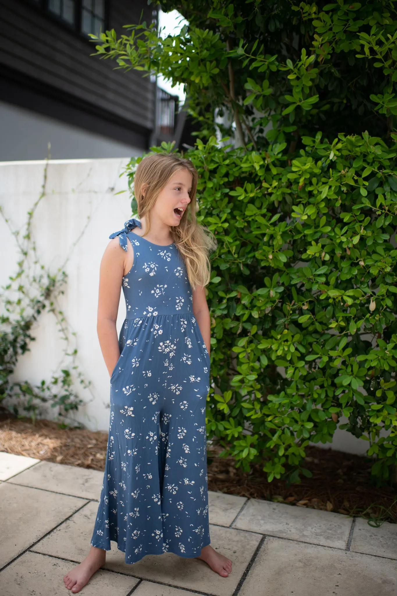 Rita Tie Romper (indigo floral)