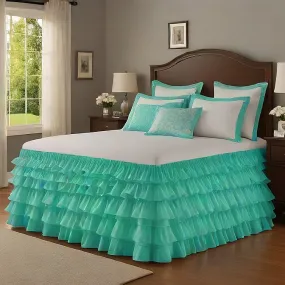 Ruffle Bed Skirt 1Pc Egyptian Cotton 1000TC Aqua Blue