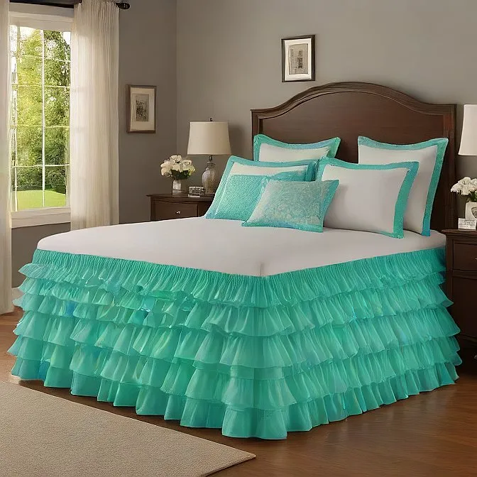 Ruffle Bed Skirt 1Pc Egyptian Cotton 1000TC Aqua Blue
