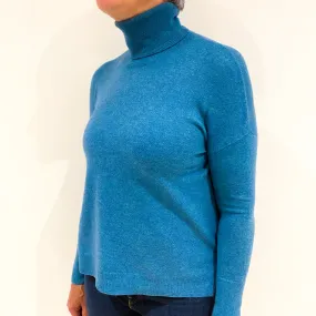 Sea Blue Cashmere Polo Neck Jumper Medium