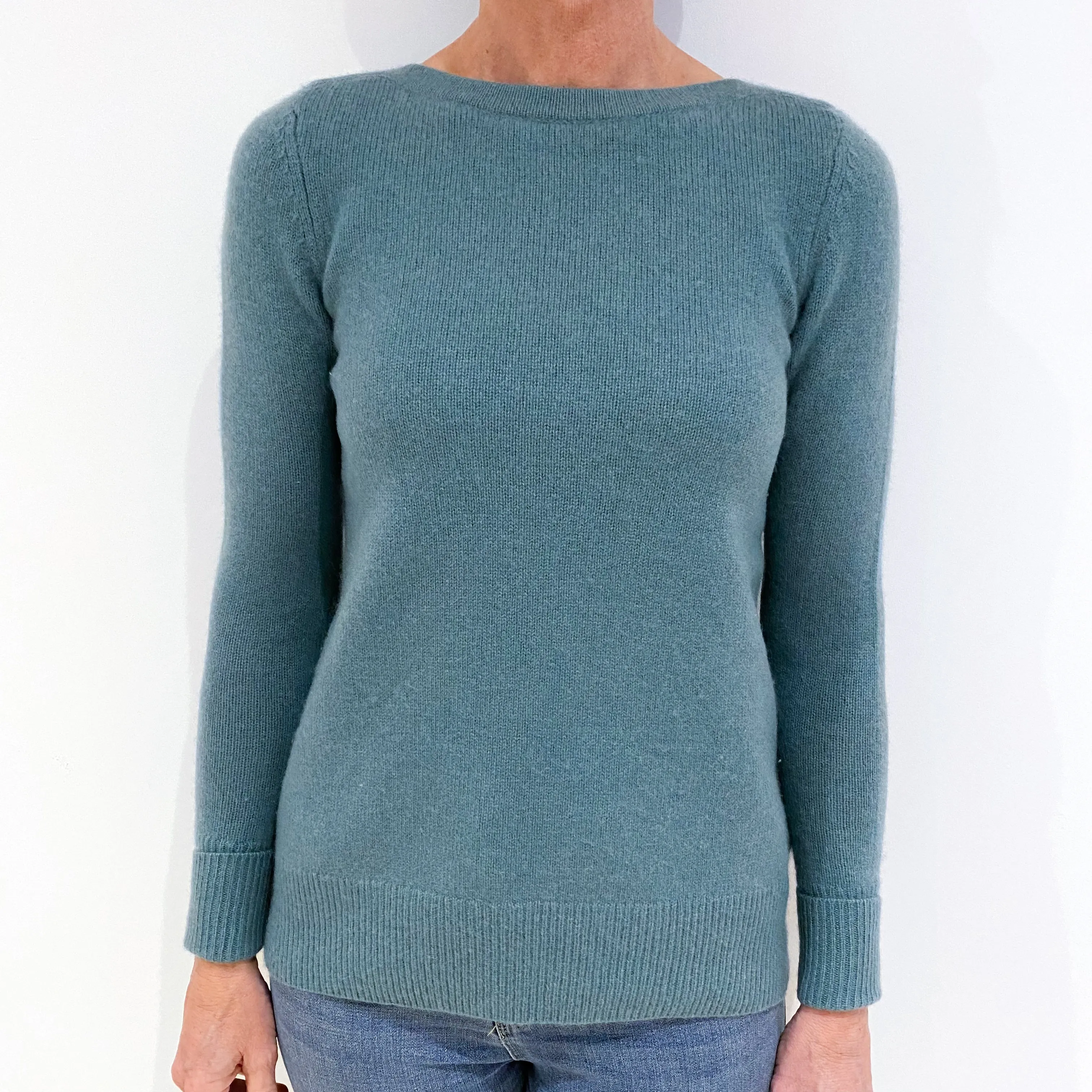 Sea Green Heavy Knit Cashmere Crew Neck Jumper Small