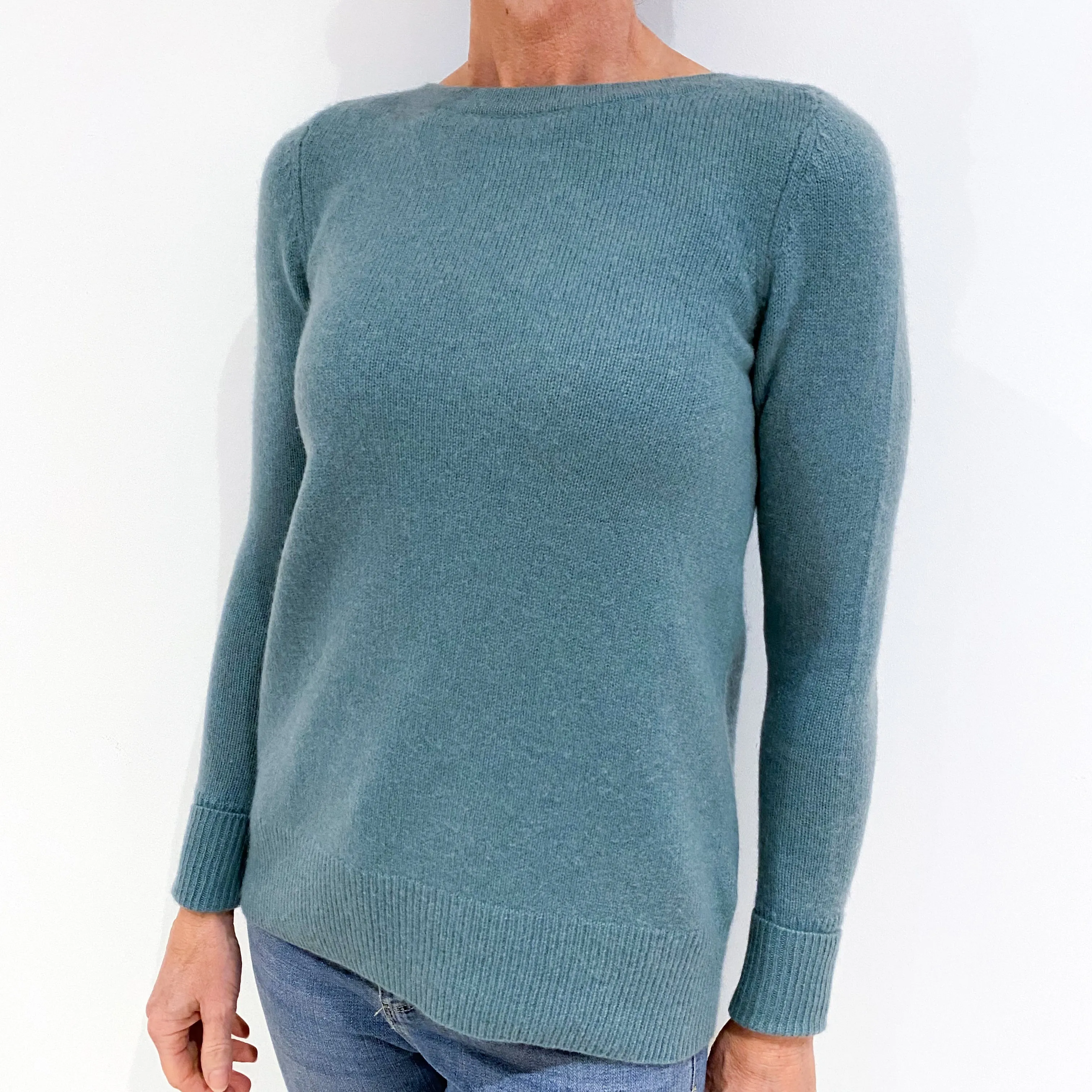 Sea Green Heavy Knit Cashmere Crew Neck Jumper Small