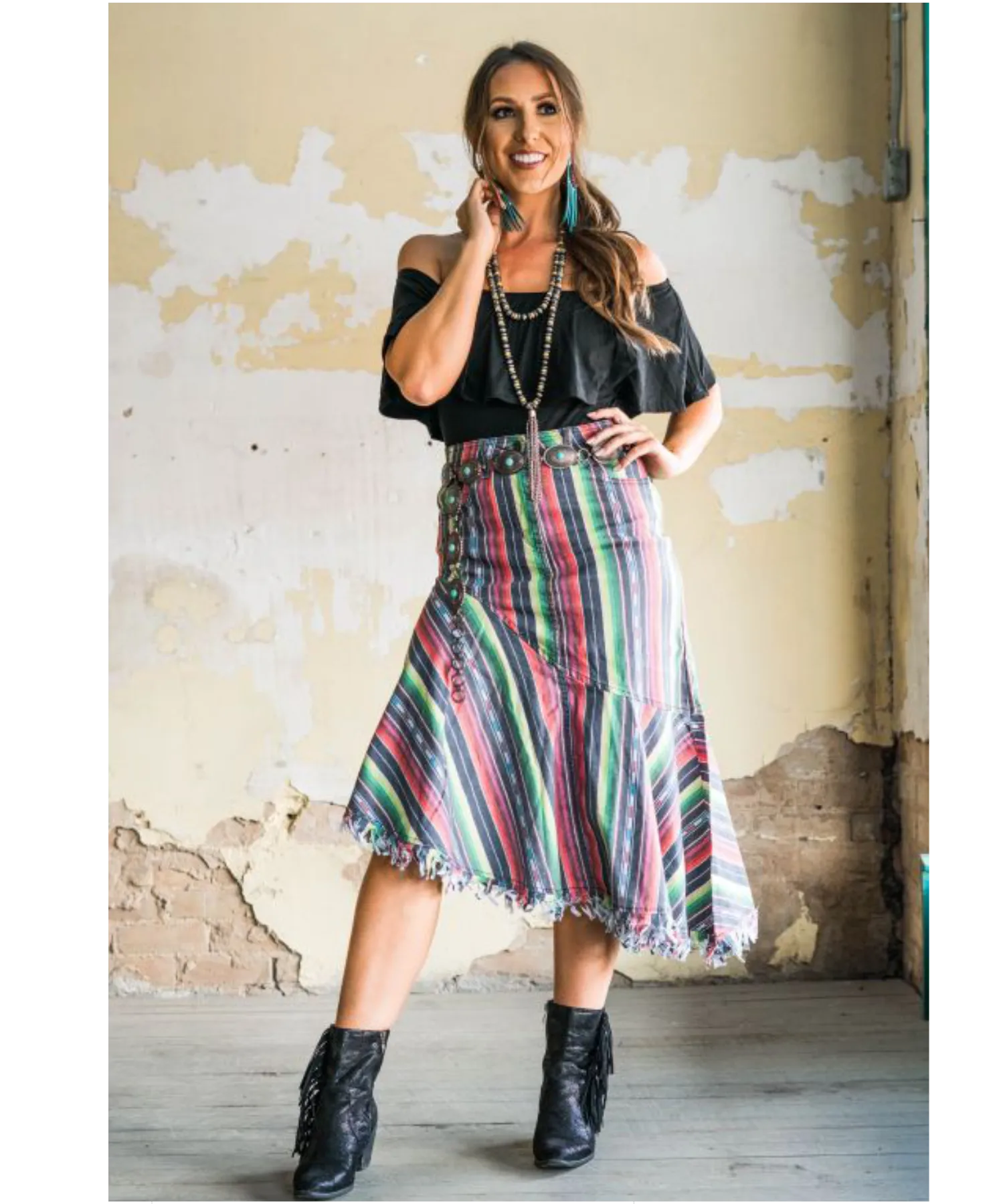 Serape Side Ruffle Denim Skirt